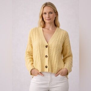 ZARA Yellow Cable Knit Cardigan Sweater Button Front Soft Knit Women’s NWOT